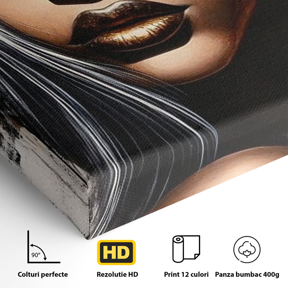 Tablou Canvas Premium, LuxCanva® G1184, Linistea Reginei, Imperial, Tacere, Aur, Meditatie, Regat, Coroana, Sclipire, Buze, Mister, Estetica, Opulenta, Lux, Birou, Living, Dormitor