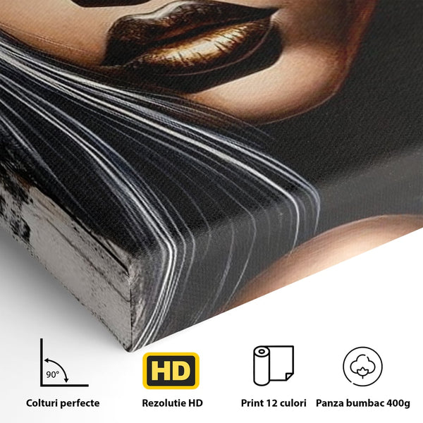 Tablou Canvas Premium, LuxCanva® G1184, Linistea Reginei, Imperial, Tacere, Aur, Meditatie, Regat, Coroana, Sclipire, Buze, Mister, Estetica, Opulenta, Lux, Birou, Living, Dormitor