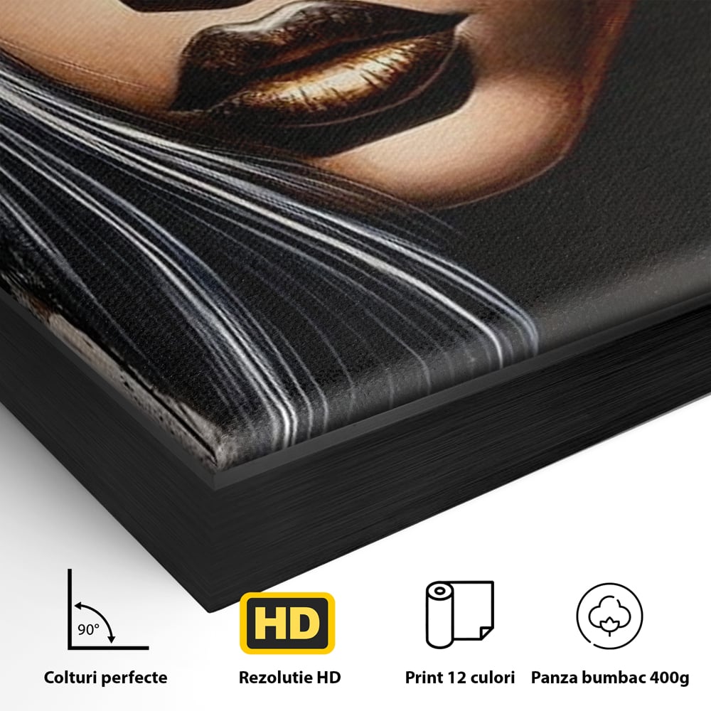 Tablou Canvas Premium, LuxCanva® G1184, Linistea Reginei, Imperial, Tacere, Aur, Meditatie, Regat, Coroana, Sclipire, Buze, Mister, Estetica, Opulenta, Lux, Birou, Living, Dormitor