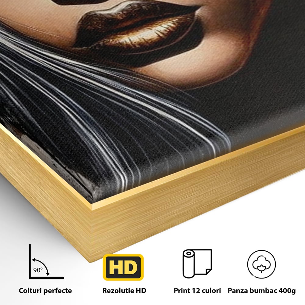 Tablou Canvas Premium, LuxCanva® G1184, Linistea Reginei, Imperial, Tacere, Aur, Meditatie, Regat, Coroana, Sclipire, Buze, Mister, Estetica, Opulenta, Lux, Birou, Living, Dormitor