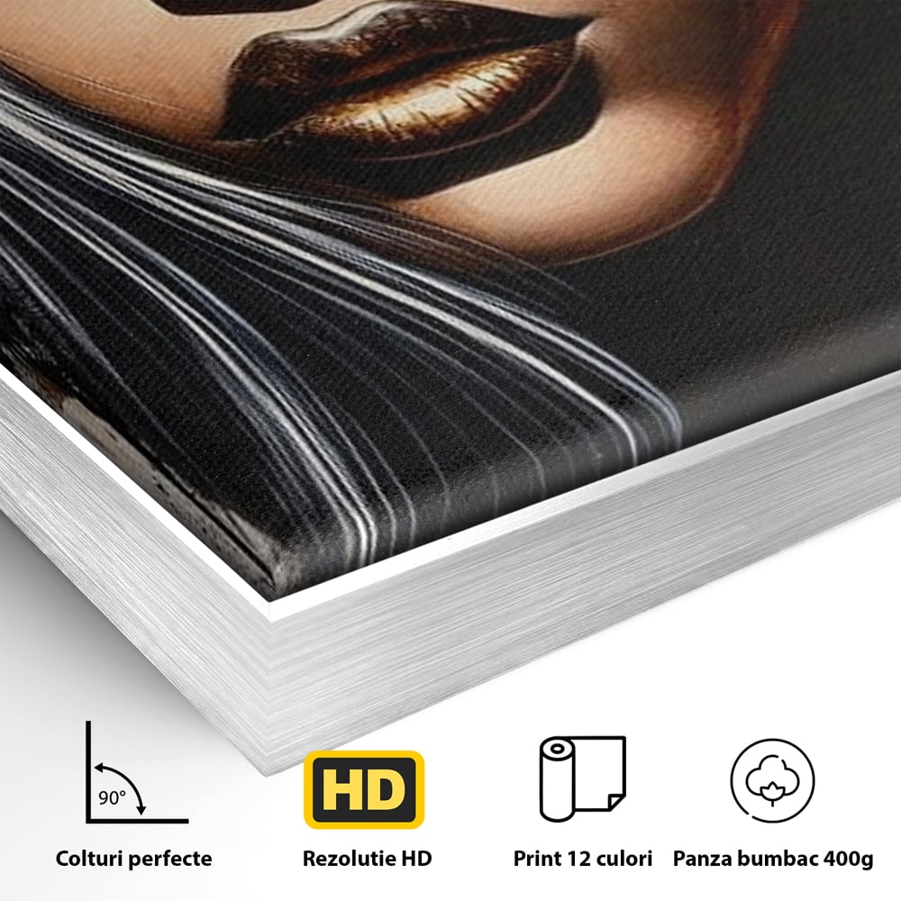 Tablou Canvas Premium, LuxCanva® G1184, Linistea Reginei, Imperial, Tacere, Aur, Meditatie, Regat, Coroana, Sclipire, Buze, Mister, Estetica, Opulenta, Lux, Birou, Living, Dormitor