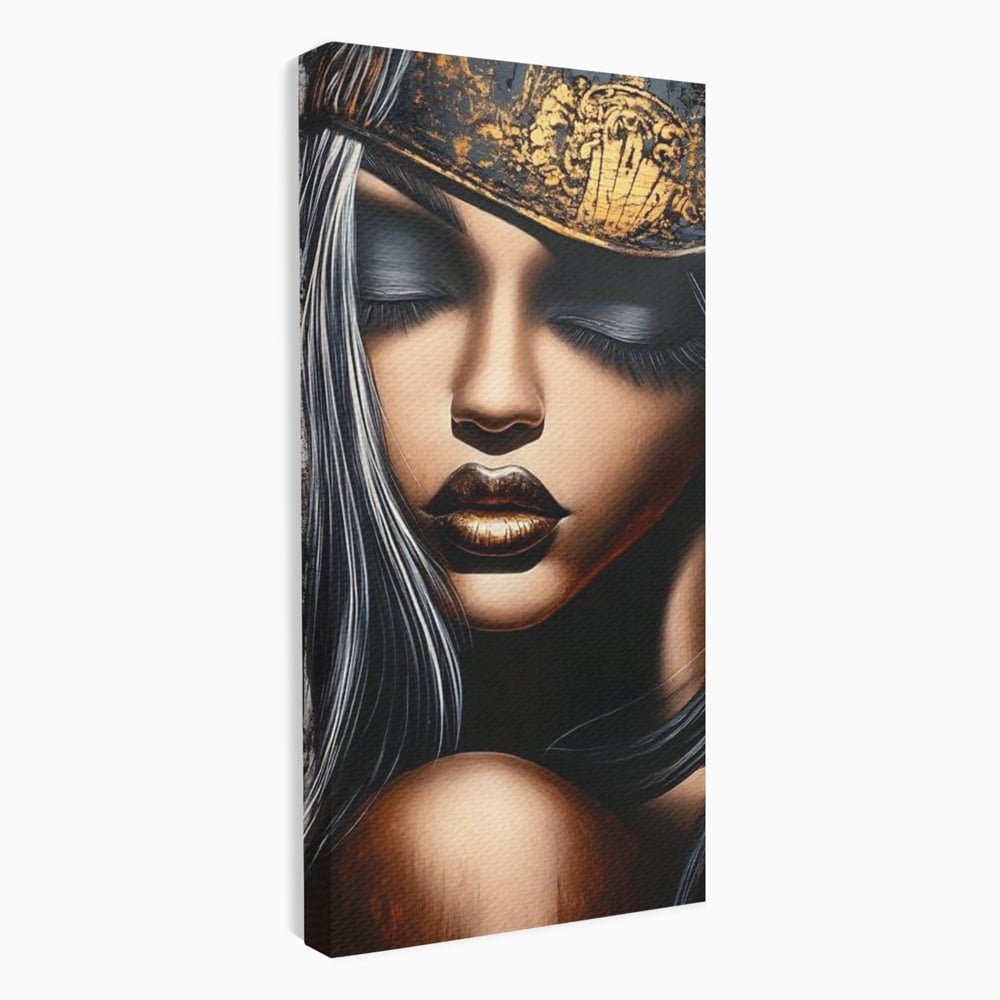 Tablou Canvas Premium, LuxCanva® G1184, Linistea Reginei, Imperial, Tacere, Aur, Meditatie, Regat, Coroana, Sclipire, Buze, Mister, Estetica, Opulenta, Lux, Birou, Living, Dormitor