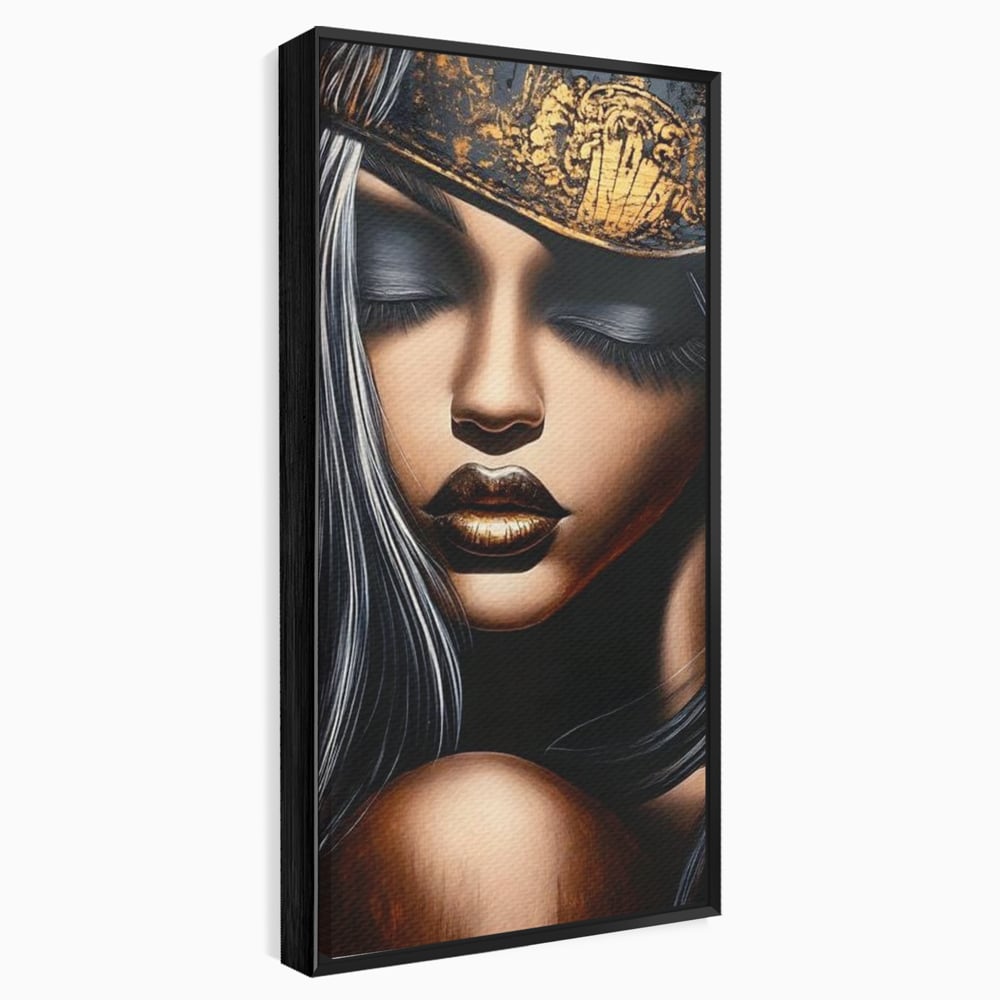 Tablou Canvas Premium, LuxCanva® G1184, Linistea Reginei, Imperial, Tacere, Aur, Meditatie, Regat, Coroana, Sclipire, Buze, Mister, Estetica, Opulenta, Lux, Birou, Living, Dormitor