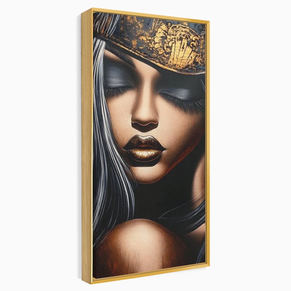 Tablou Canvas Premium, LuxCanva® G1184, Linistea Reginei, Imperial, Tacere, Aur, Meditatie, Regat, Coroana, Sclipire, Buze, Mister, Estetica, Opulenta, Lux, Birou, Living, Dormitor