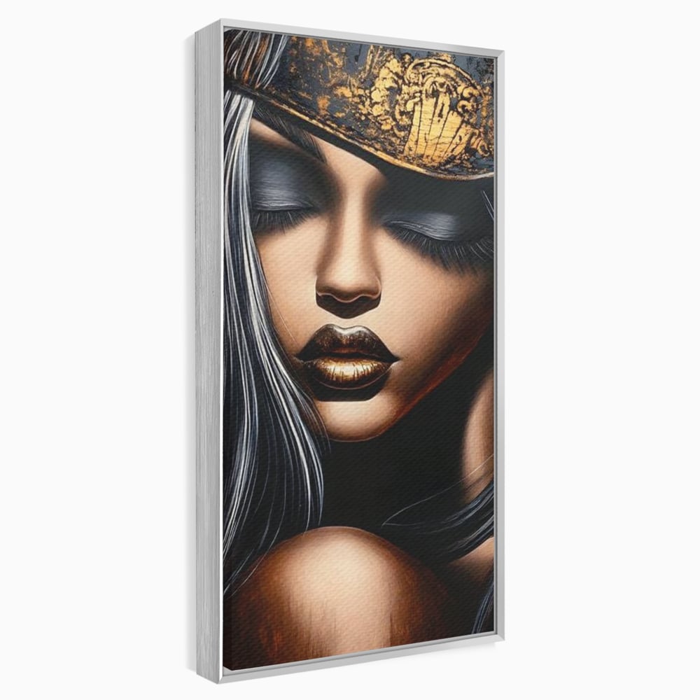 Tablou Canvas Premium, LuxCanva® G1184, Linistea Reginei, Imperial, Tacere, Aur, Meditatie, Regat, Coroana, Sclipire, Buze, Mister, Estetica, Opulenta, Lux, Birou, Living, Dormitor