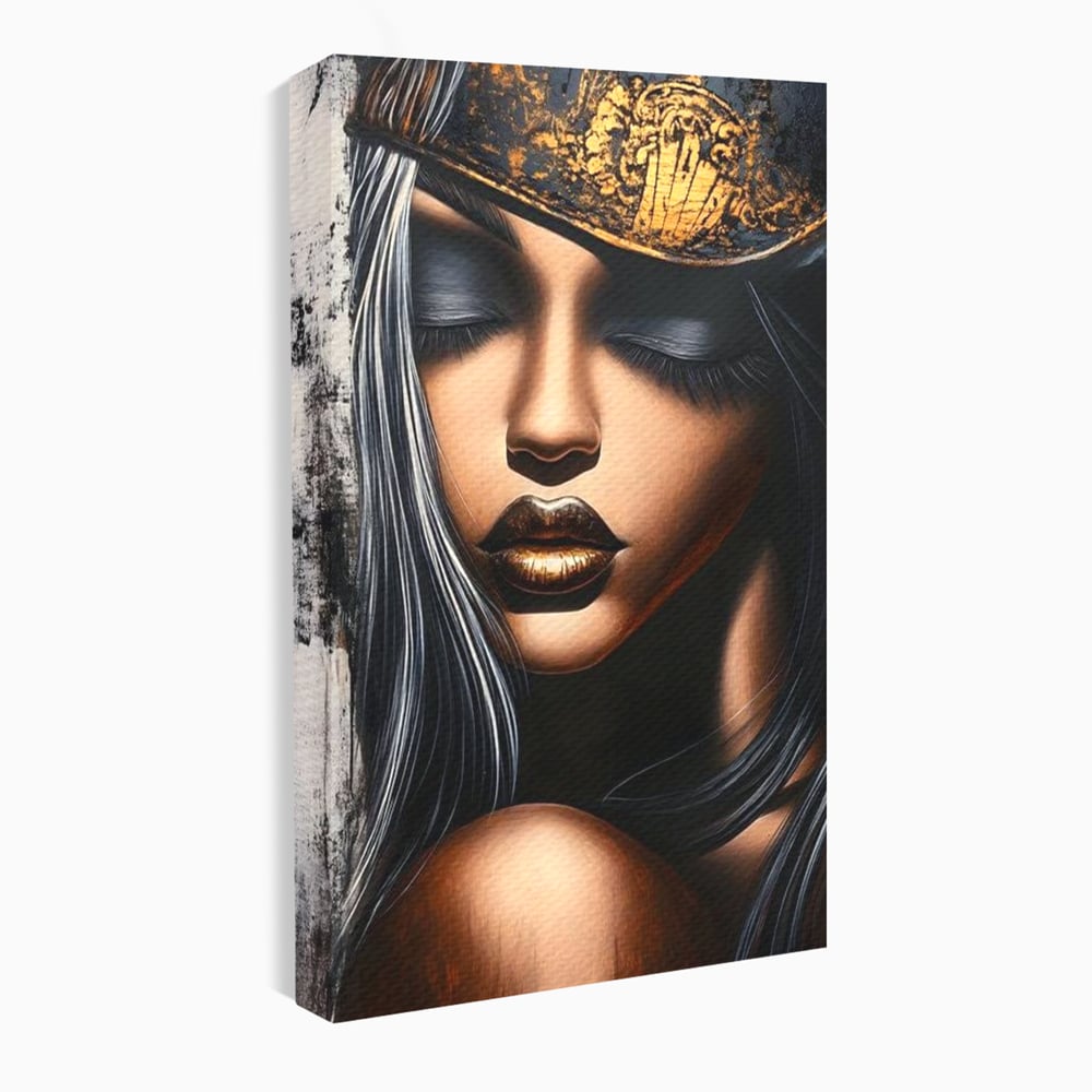 Tablou Canvas Premium, LuxCanva® G1184, Linistea Reginei, Imperial, Tacere, Aur, Meditatie, Regat, Coroana, Sclipire, Buze, Mister, Estetica, Opulenta, Lux, Birou, Living, Dormitor