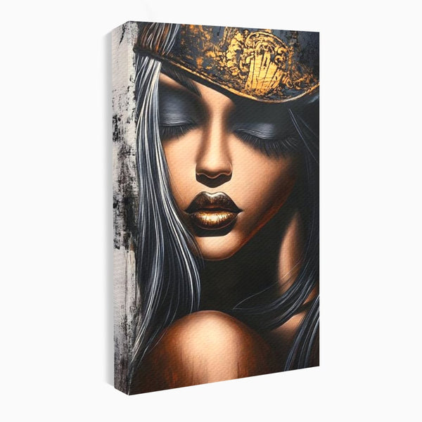 Tablou Canvas Premium, LuxCanva® G1184, Linistea Reginei, Imperial, Tacere, Aur, Meditatie, Regat, Coroana, Sclipire, Buze, Mister, Estetica, Opulenta, Lux, Birou, Living, Dormitor