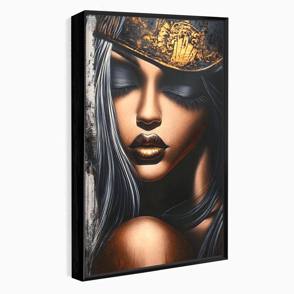 Tablou Canvas Premium, LuxCanva® G1184, Linistea Reginei, Imperial, Tacere, Aur, Meditatie, Regat, Coroana, Sclipire, Buze, Mister, Estetica, Opulenta, Lux, Birou, Living, Dormitor