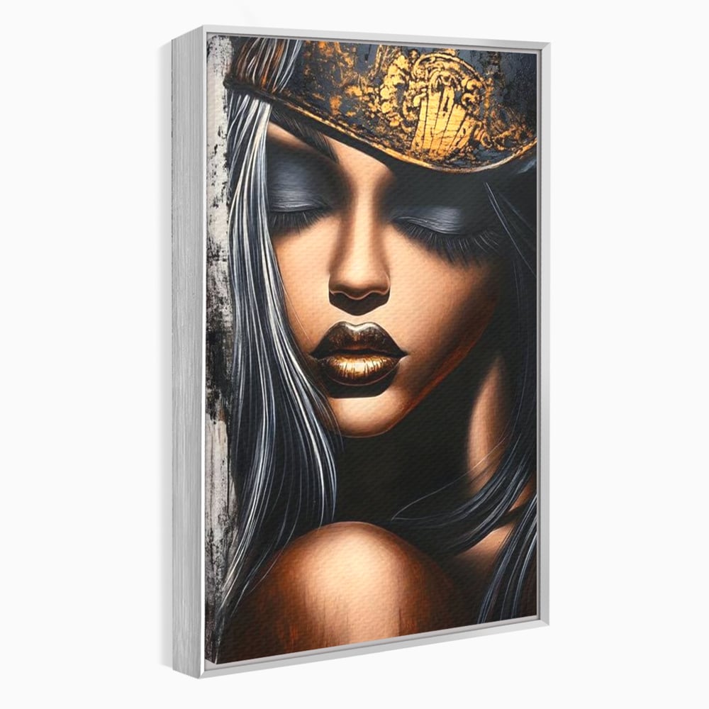 Tablou Canvas Premium, LuxCanva® G1184, Linistea Reginei, Imperial, Tacere, Aur, Meditatie, Regat, Coroana, Sclipire, Buze, Mister, Estetica, Opulenta, Lux, Birou, Living, Dormitor