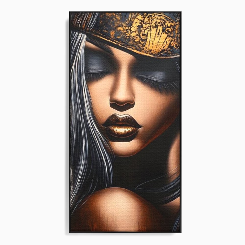 Tablou Canvas Premium, LuxCanva® G1184, Linistea Reginei, Imperial, Tacere, Aur, Meditatie, Regat, Coroana, Sclipire, Buze, Mister, Estetica, Opulenta, Lux, Birou, Living, Dormitor