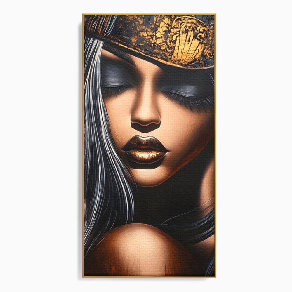 Tablou Canvas Premium, LuxCanva® G1184, Linistea Reginei, Imperial, Tacere, Aur, Meditatie, Regat, Coroana, Sclipire, Buze, Mister, Estetica, Opulenta, Lux, Birou, Living, Dormitor