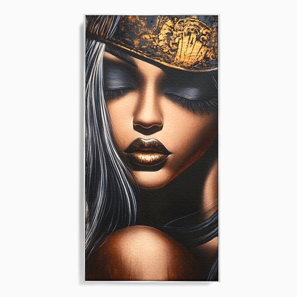 Tablou Canvas Premium, LuxCanva® G1184, Linistea Reginei, Imperial, Tacere, Aur, Meditatie, Regat, Coroana, Sclipire, Buze, Mister, Estetica, Opulenta, Lux, Birou, Living, Dormitor