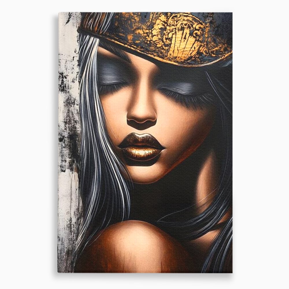Tablou Canvas Premium, LuxCanva® G1184, Linistea Reginei, Imperial, Tacere, Aur, Meditatie, Regat, Coroana, Sclipire, Buze, Mister, Estetica, Opulenta, Lux, Birou, Living, Dormitor