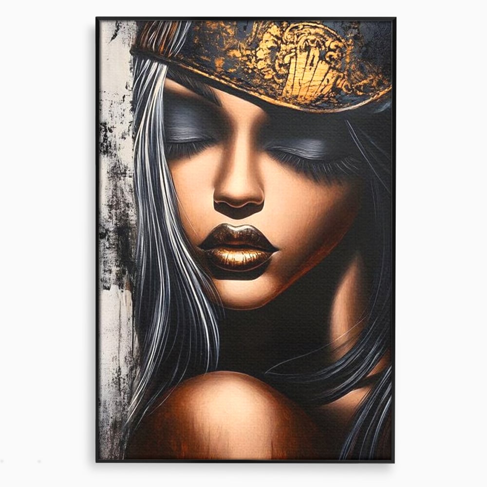 Tablou Canvas Premium, LuxCanva® G1184, Linistea Reginei, Imperial, Tacere, Aur, Meditatie, Regat, Coroana, Sclipire, Buze, Mister, Estetica, Opulenta, Lux, Birou, Living, Dormitor