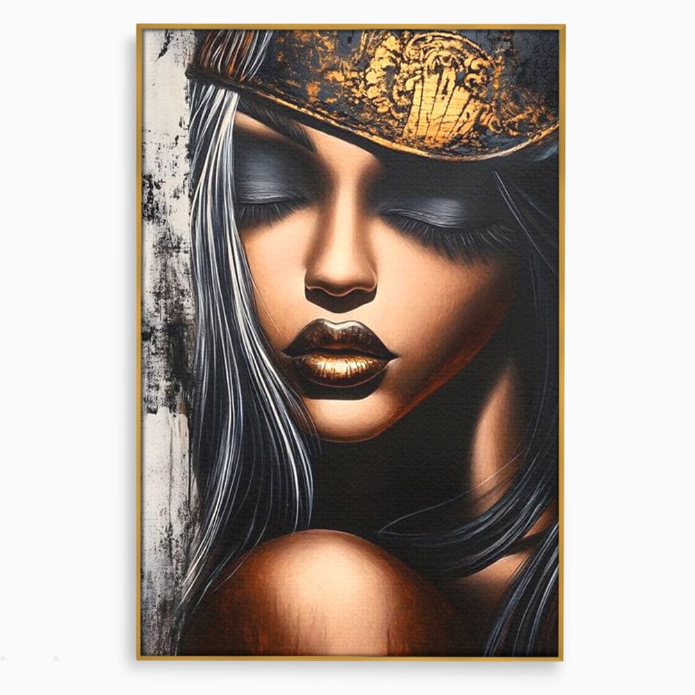 Tablou Canvas Premium, LuxCanva® G1184, Linistea Reginei, Imperial, Tacere, Aur, Meditatie, Regat, Coroana, Sclipire, Buze, Mister, Estetica, Opulenta, Lux, Birou, Living, Dormitor