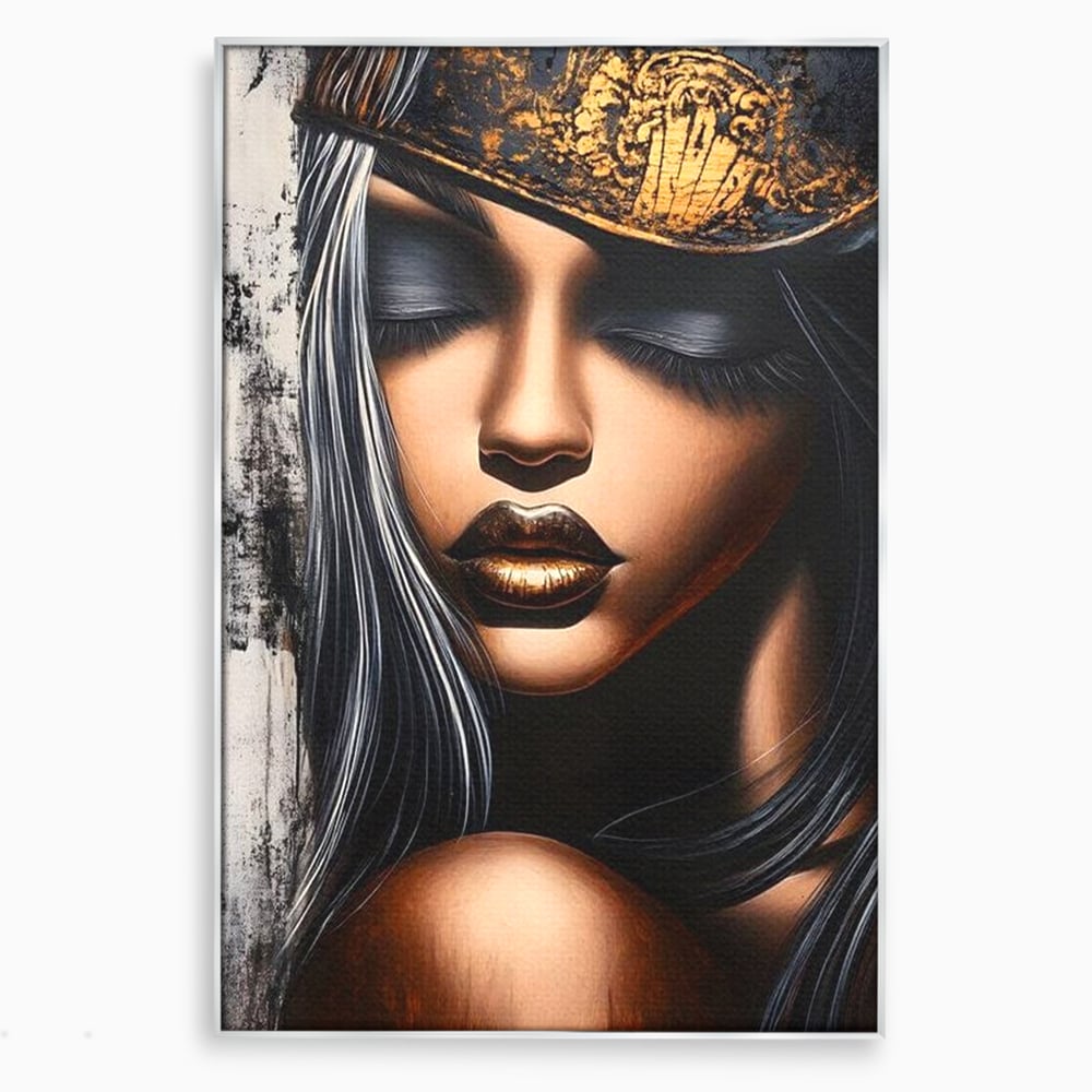 Tablou Canvas Premium, LuxCanva® G1184, Linistea Reginei, Imperial, Tacere, Aur, Meditatie, Regat, Coroana, Sclipire, Buze, Mister, Estetica, Opulenta, Lux, Birou, Living, Dormitor