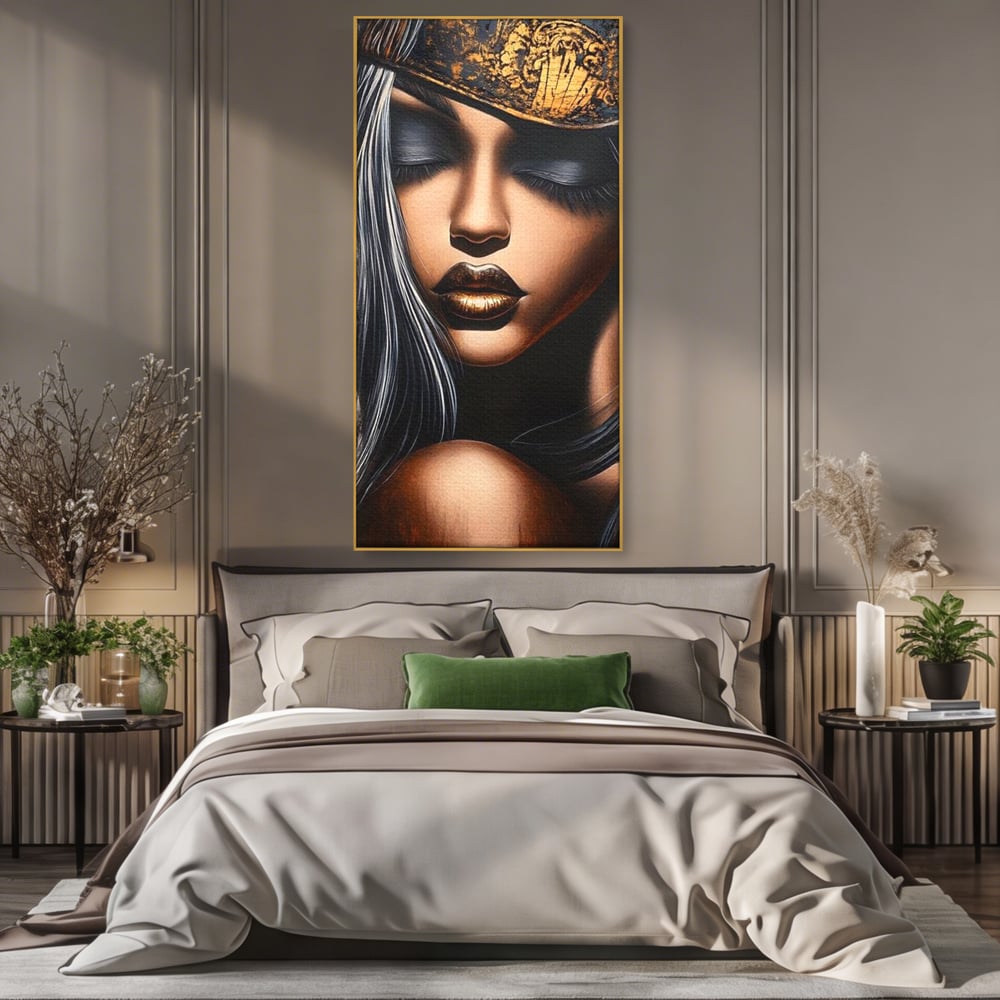 Tablou Canvas Premium, LuxCanva® G1184, Linistea Reginei, Imperial, Tacere, Aur, Meditatie, Regat, Coroana, Sclipire, Buze, Mister, Estetica, Opulenta, Lux, Birou, Living, Dormitor