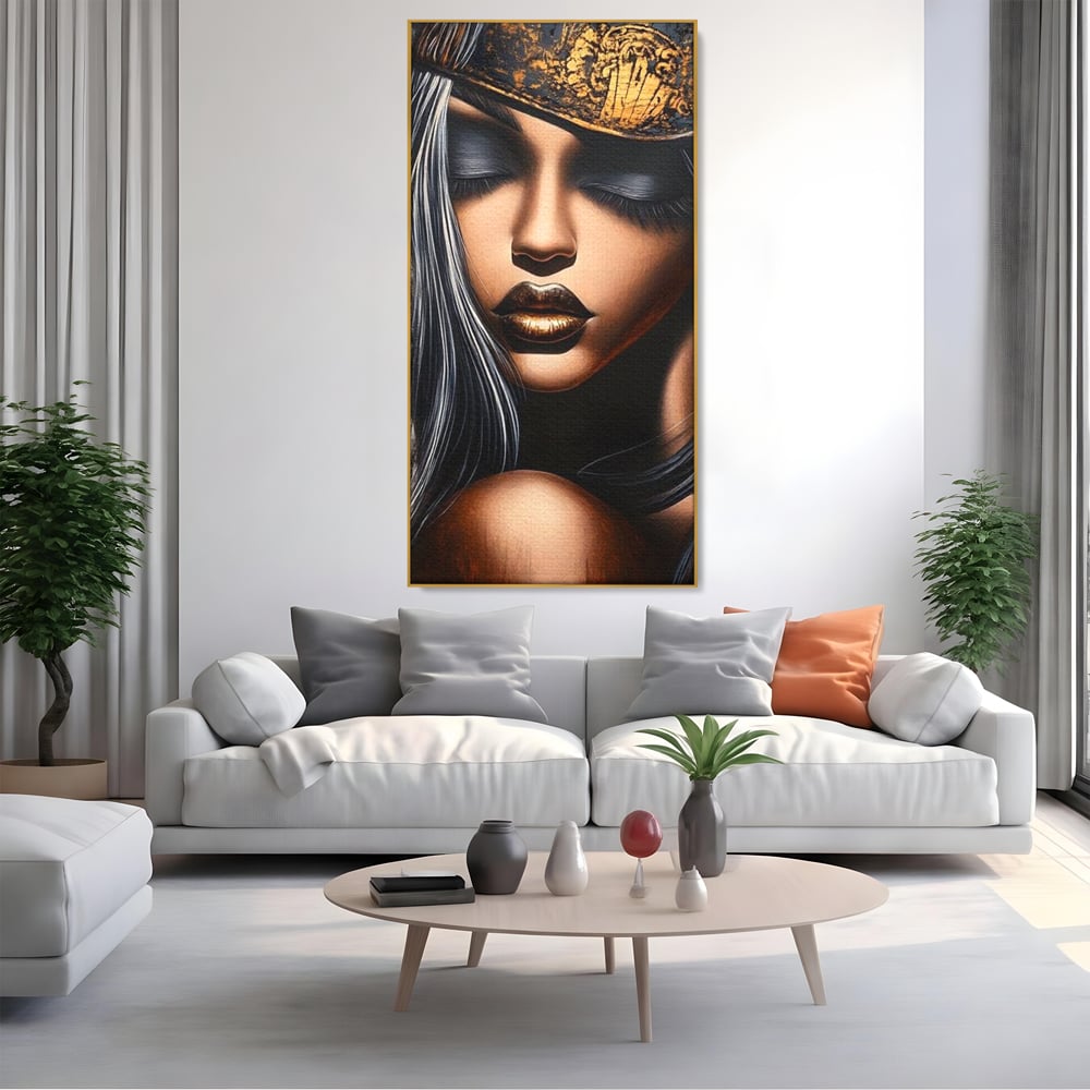 Tablou Canvas Premium, LuxCanva® G1184, Linistea Reginei, Imperial, Tacere, Aur, Meditatie, Regat, Coroana, Sclipire, Buze, Mister, Estetica, Opulenta, Lux, Birou, Living, Dormitor