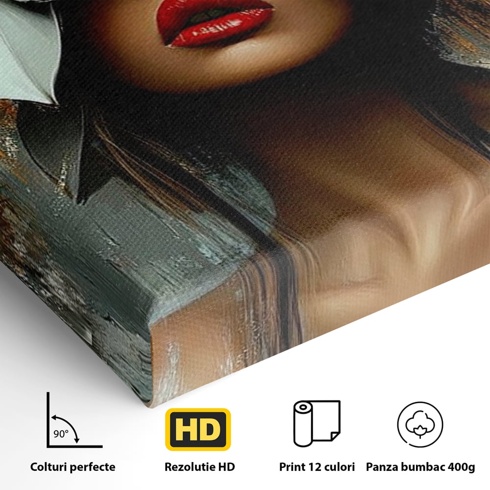 Tablou Canvas Premium, LuxCanva® G1186, Sub Corola Visului, Auriu, Rosu, Feminitate, Gratie, Mister, Floral, Senzualitate, Exotic, Petale, Oniric, Renastere, Vis, Birou, Living, Dormitor
