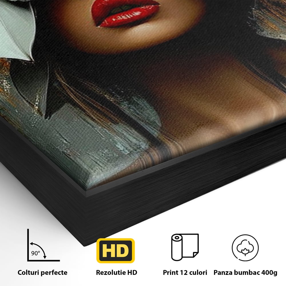 Tablou Canvas Premium, LuxCanva® G1186, Sub Corola Visului, Auriu, Rosu, Feminitate, Gratie, Mister, Floral, Senzualitate, Exotic, Petale, Oniric, Renastere, Vis, Birou, Living, Dormitor