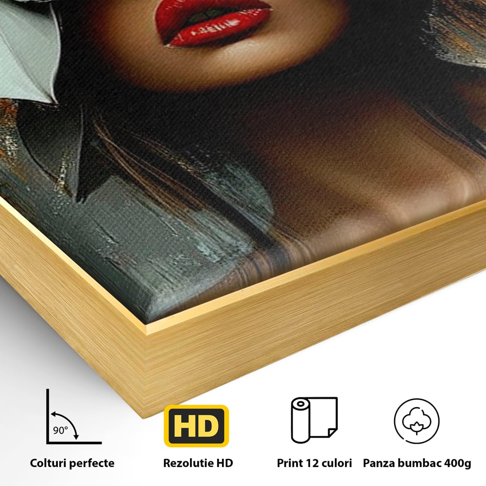 Tablou Canvas Premium, LuxCanva® G1186, Sub Corola Visului, Auriu, Rosu, Feminitate, Gratie, Mister, Floral, Senzualitate, Exotic, Petale, Oniric, Renastere, Vis, Birou, Living, Dormitor