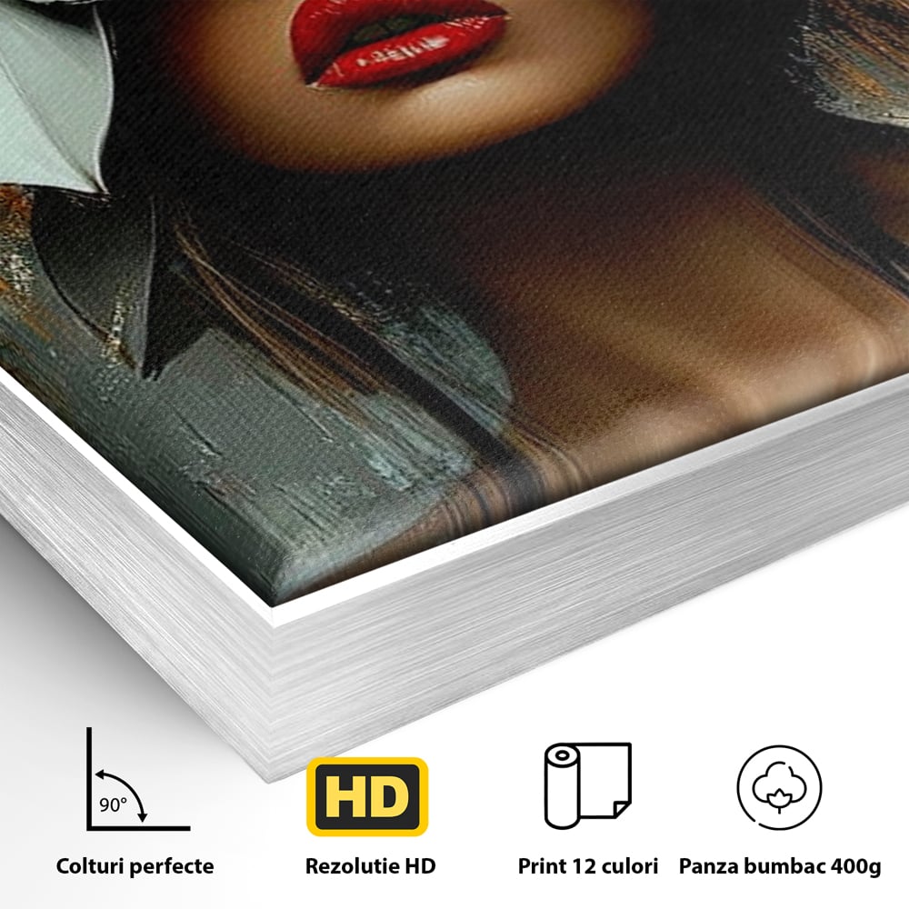 Tablou Canvas Premium, LuxCanva® G1186, Sub Corola Visului, Auriu, Rosu, Feminitate, Gratie, Mister, Floral, Senzualitate, Exotic, Petale, Oniric, Renastere, Vis, Birou, Living, Dormitor