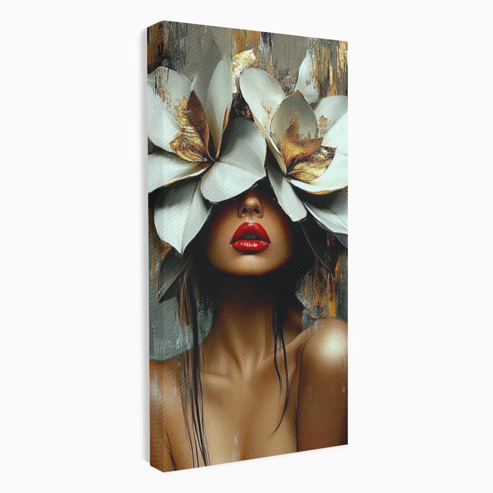 Tablou Canvas Premium, LuxCanva® G1186, Sub Corola Visului, Auriu, Rosu, Feminitate, Gratie, Mister, Floral, Senzualitate, Exotic, Petale, Oniric, Renastere, Vis, Birou, Living, Dormitor