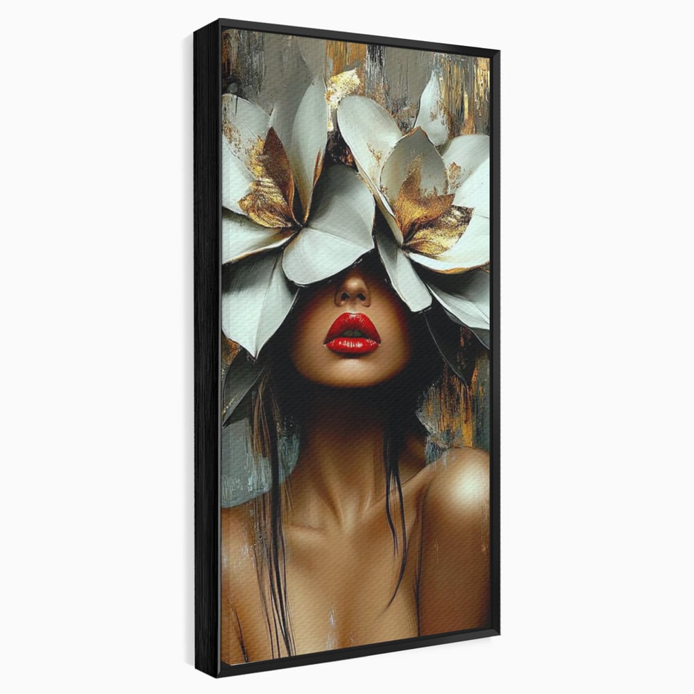 Tablou Canvas Premium, LuxCanva® G1186, Sub Corola Visului, Auriu, Rosu, Feminitate, Gratie, Mister, Floral, Senzualitate, Exotic, Petale, Oniric, Renastere, Vis, Birou, Living, Dormitor