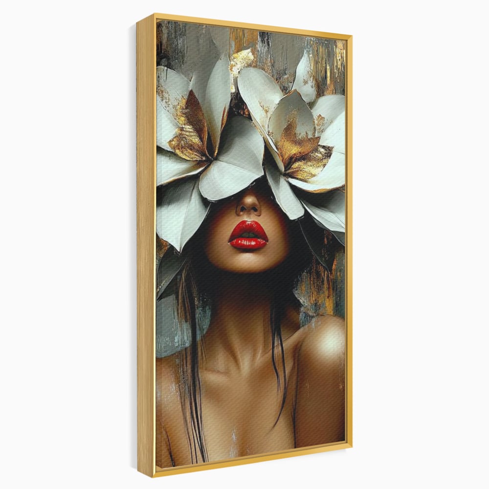 Tablou Canvas Premium, LuxCanva® G1186, Sub Corola Visului, Auriu, Rosu, Feminitate, Gratie, Mister, Floral, Senzualitate, Exotic, Petale, Oniric, Renastere, Vis, Birou, Living, Dormitor