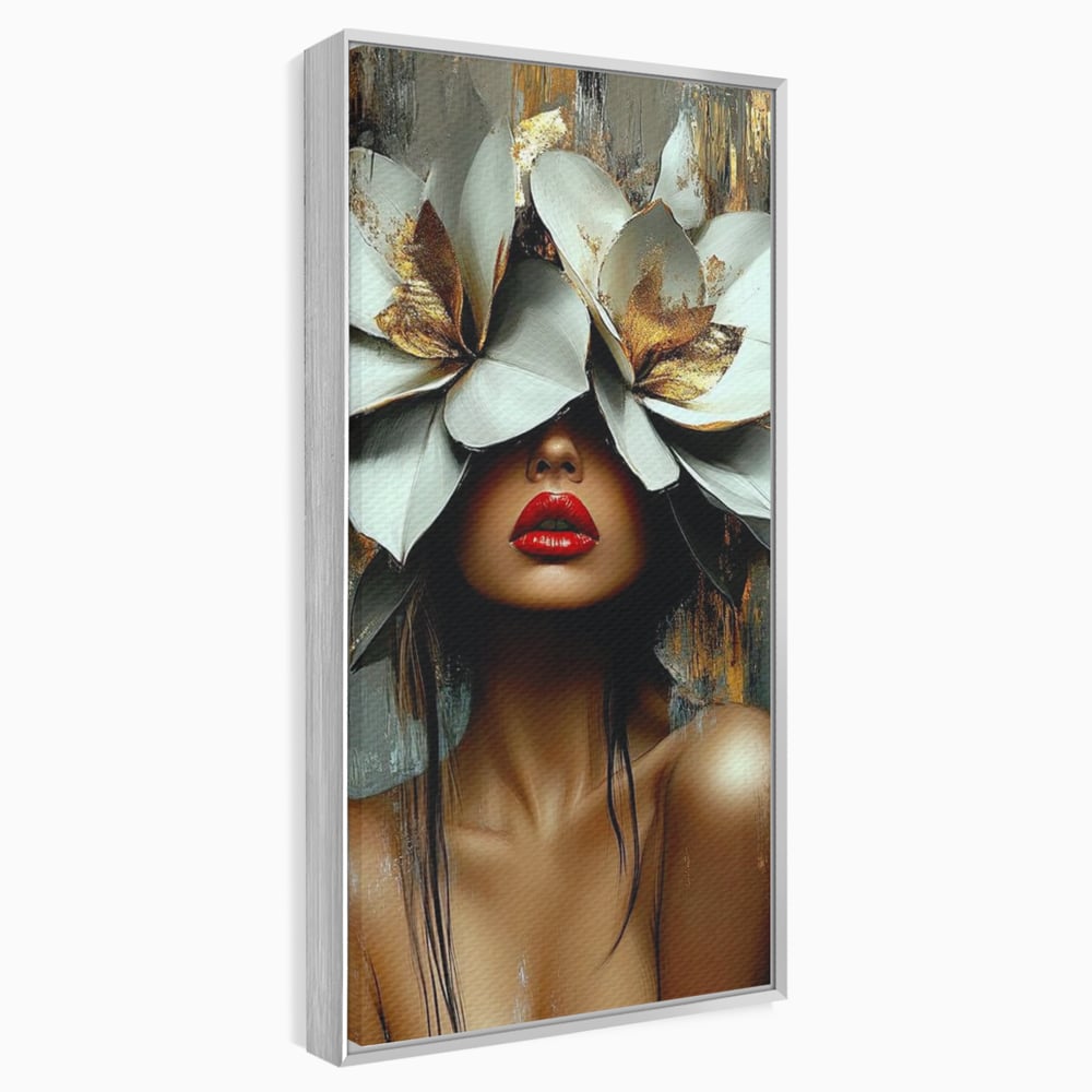 Tablou Canvas Premium, LuxCanva® G1186, Sub Corola Visului, Auriu, Rosu, Feminitate, Gratie, Mister, Floral, Senzualitate, Exotic, Petale, Oniric, Renastere, Vis, Birou, Living, Dormitor