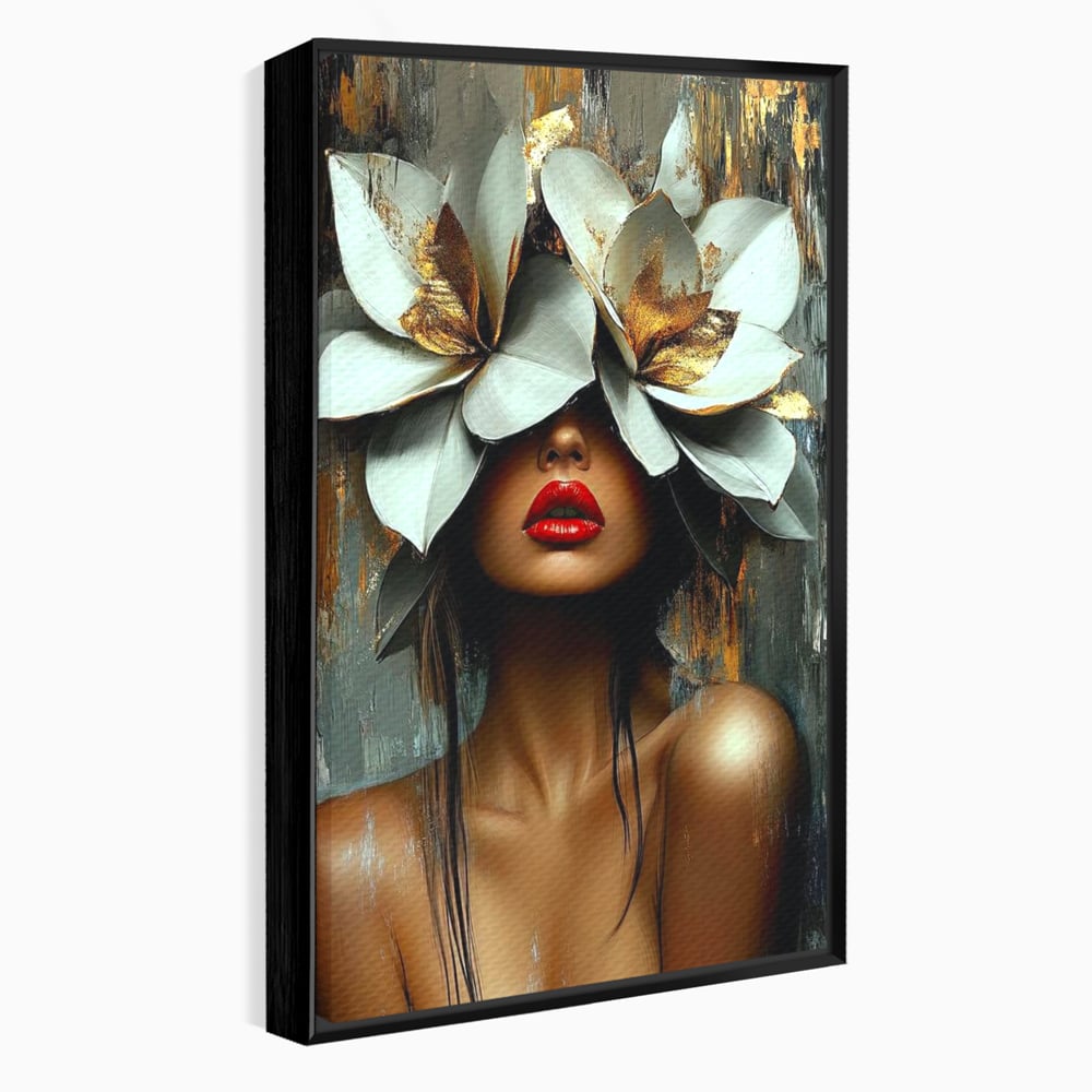 Tablou Canvas Premium, LuxCanva® G1186, Sub Corola Visului, Auriu, Rosu, Feminitate, Gratie, Mister, Floral, Senzualitate, Exotic, Petale, Oniric, Renastere, Vis, Birou, Living, Dormitor