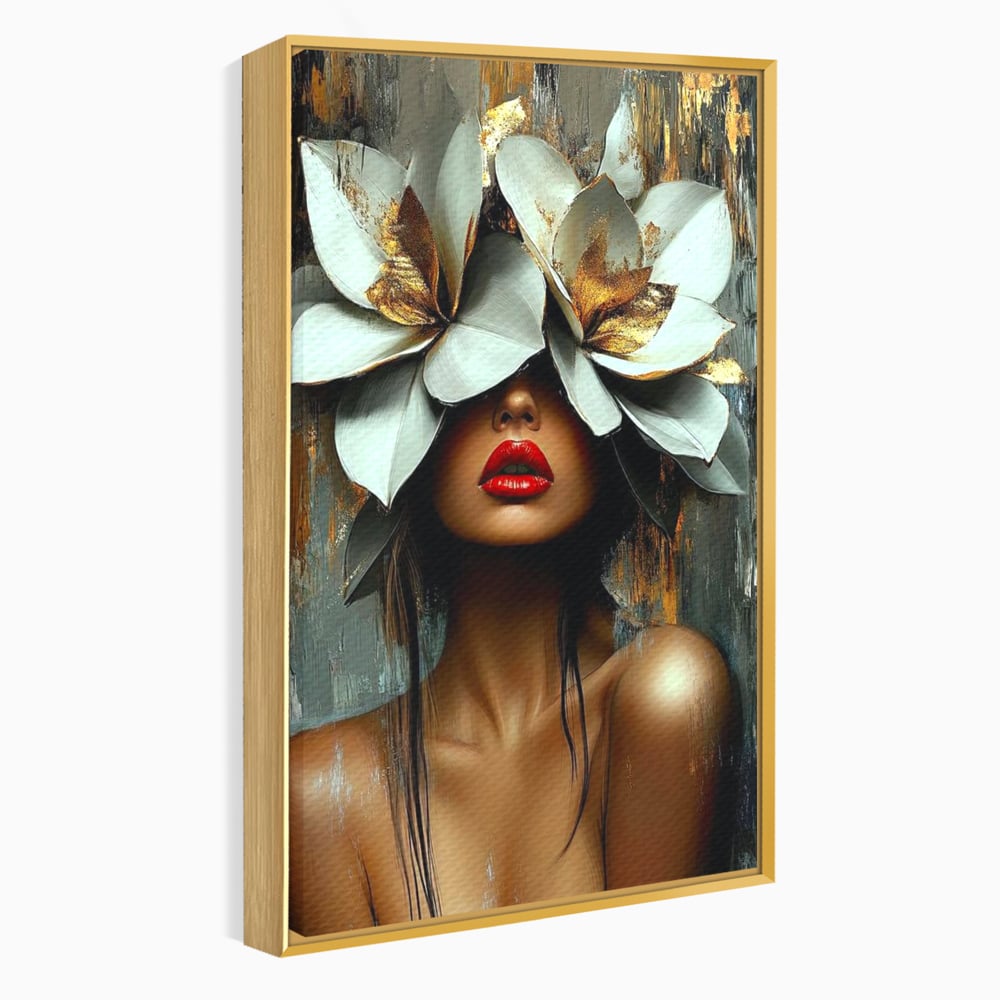 Tablou Canvas Premium, LuxCanva® G1186, Sub Corola Visului, Auriu, Rosu, Feminitate, Gratie, Mister, Floral, Senzualitate, Exotic, Petale, Oniric, Renastere, Vis, Birou, Living, Dormitor