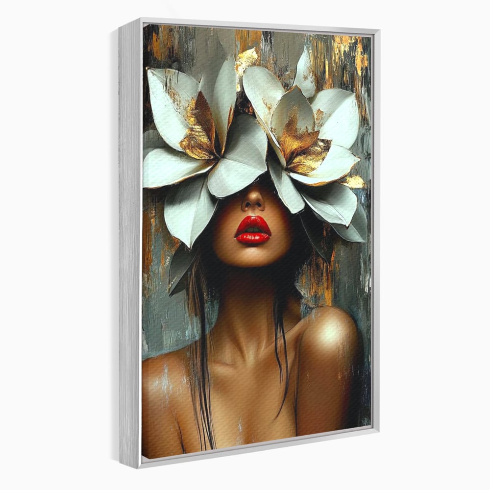 Tablou Canvas Premium, LuxCanva® G1186, Sub Corola Visului, Auriu, Rosu, Feminitate, Gratie, Mister, Floral, Senzualitate, Exotic, Petale, Oniric, Renastere, Vis, Birou, Living, Dormitor