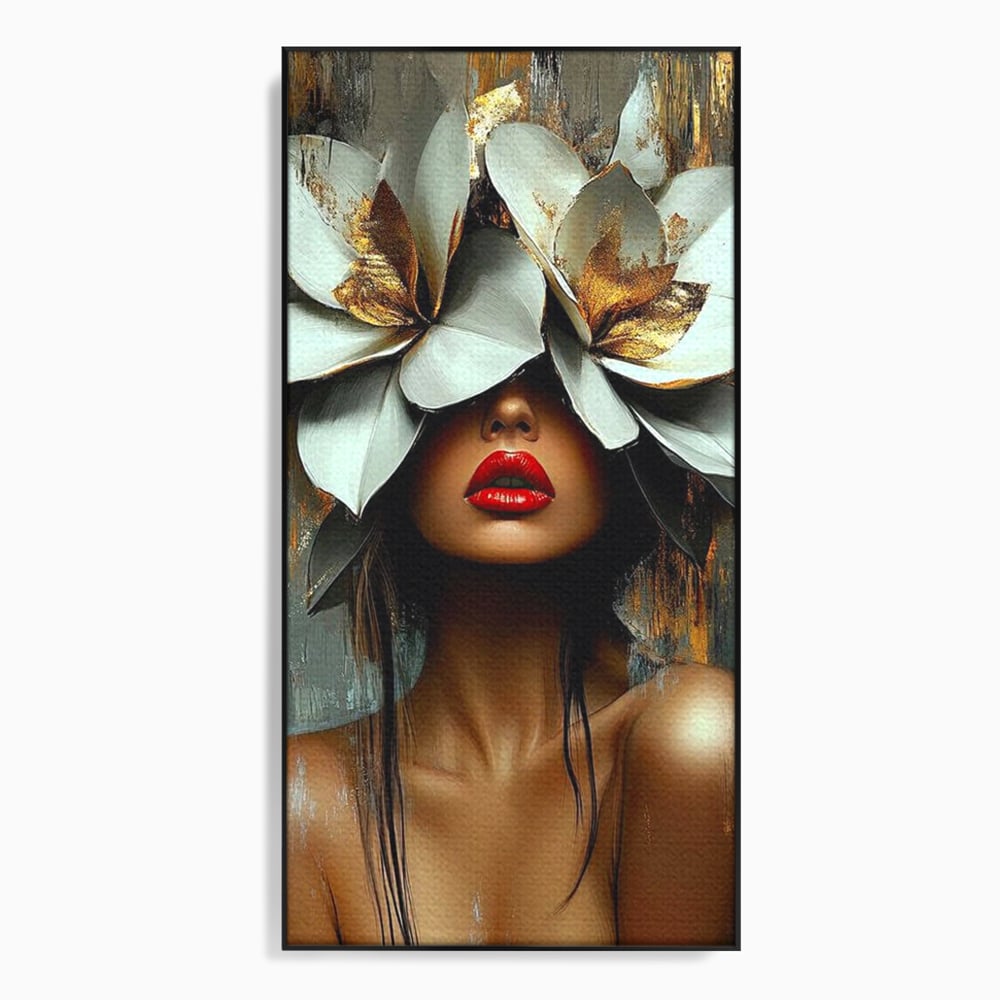Tablou Canvas Premium, LuxCanva® G1186, Sub Corola Visului, Auriu, Rosu, Feminitate, Gratie, Mister, Floral, Senzualitate, Exotic, Petale, Oniric, Renastere, Vis, Birou, Living, Dormitor