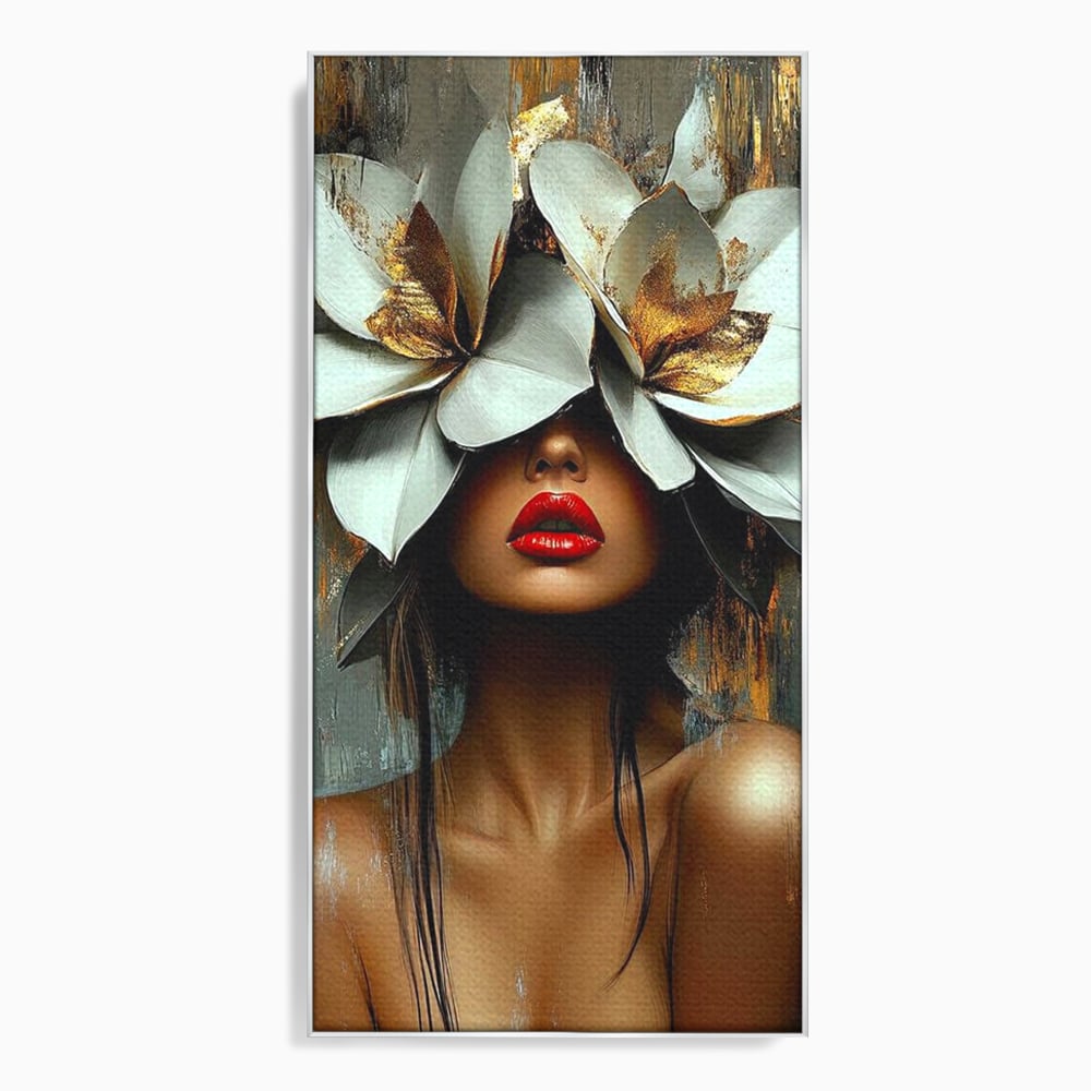Tablou Canvas Premium, LuxCanva® G1186, Sub Corola Visului, Auriu, Rosu, Feminitate, Gratie, Mister, Floral, Senzualitate, Exotic, Petale, Oniric, Renastere, Vis, Birou, Living, Dormitor