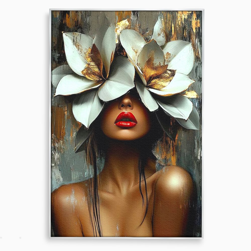 Tablou Canvas Premium, LuxCanva® G1186, Sub Corola Visului, Auriu, Rosu, Feminitate, Gratie, Mister, Floral, Senzualitate, Exotic, Petale, Oniric, Renastere, Vis, Birou, Living, Dormitor