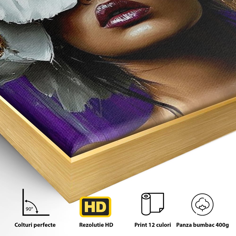 Tablou Canvas Premium, LuxCanva® G1187, Petale in Amurg Violet, Aur, Alb, Mov, Petale, Corola, Regina, Imperial, Tacere, Imaculat, Luxuriant, Eteric, Frumusete, Vis, Birou, Living, Dormitor