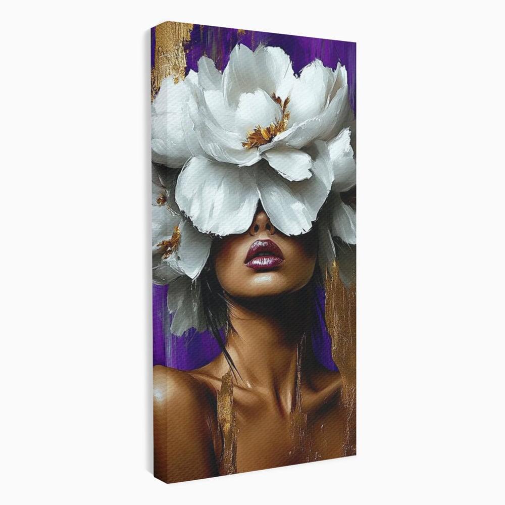 Tablou Canvas Premium, LuxCanva® G1187, Petale in Amurg Violet, Aur, Alb, Mov, Petale, Corola, Regina, Imperial, Tacere, Imaculat, Luxuriant, Eteric, Frumusete, Vis, Birou, Living, Dormitor