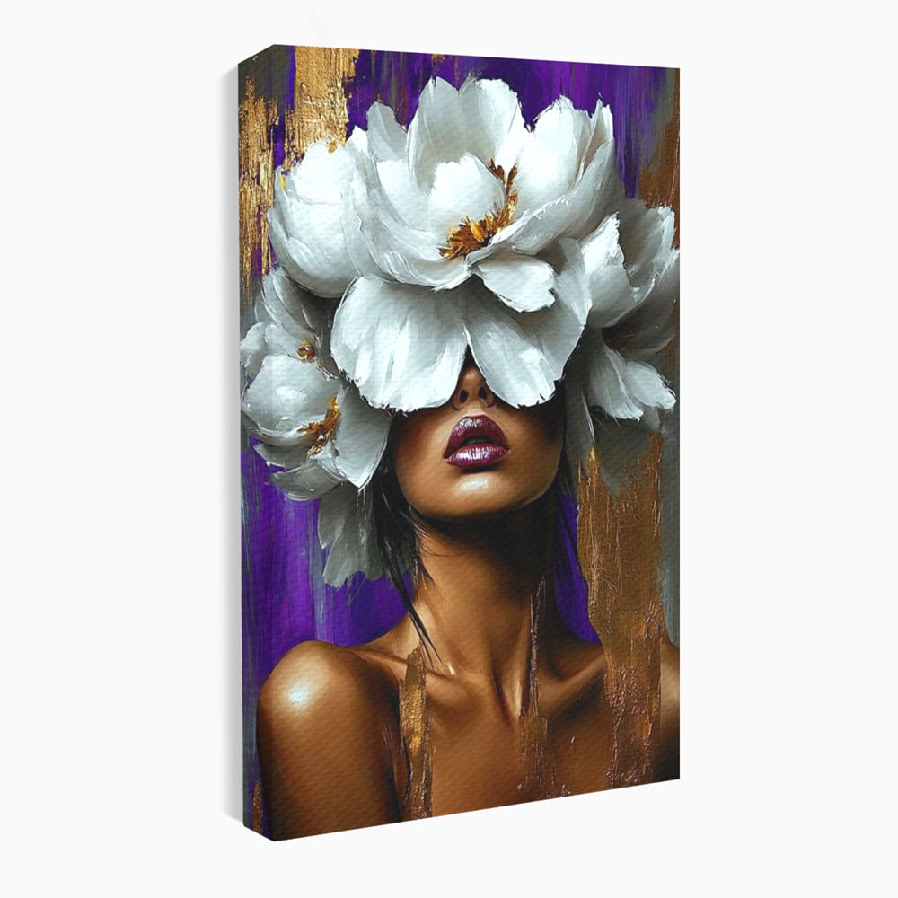 Tablou Canvas Premium, LuxCanva® G1187, Petale in Amurg Violet, Aur, Alb, Mov, Petale, Corola, Regina, Imperial, Tacere, Imaculat, Luxuriant, Eteric, Frumusete, Vis, Birou, Living, Dormitor