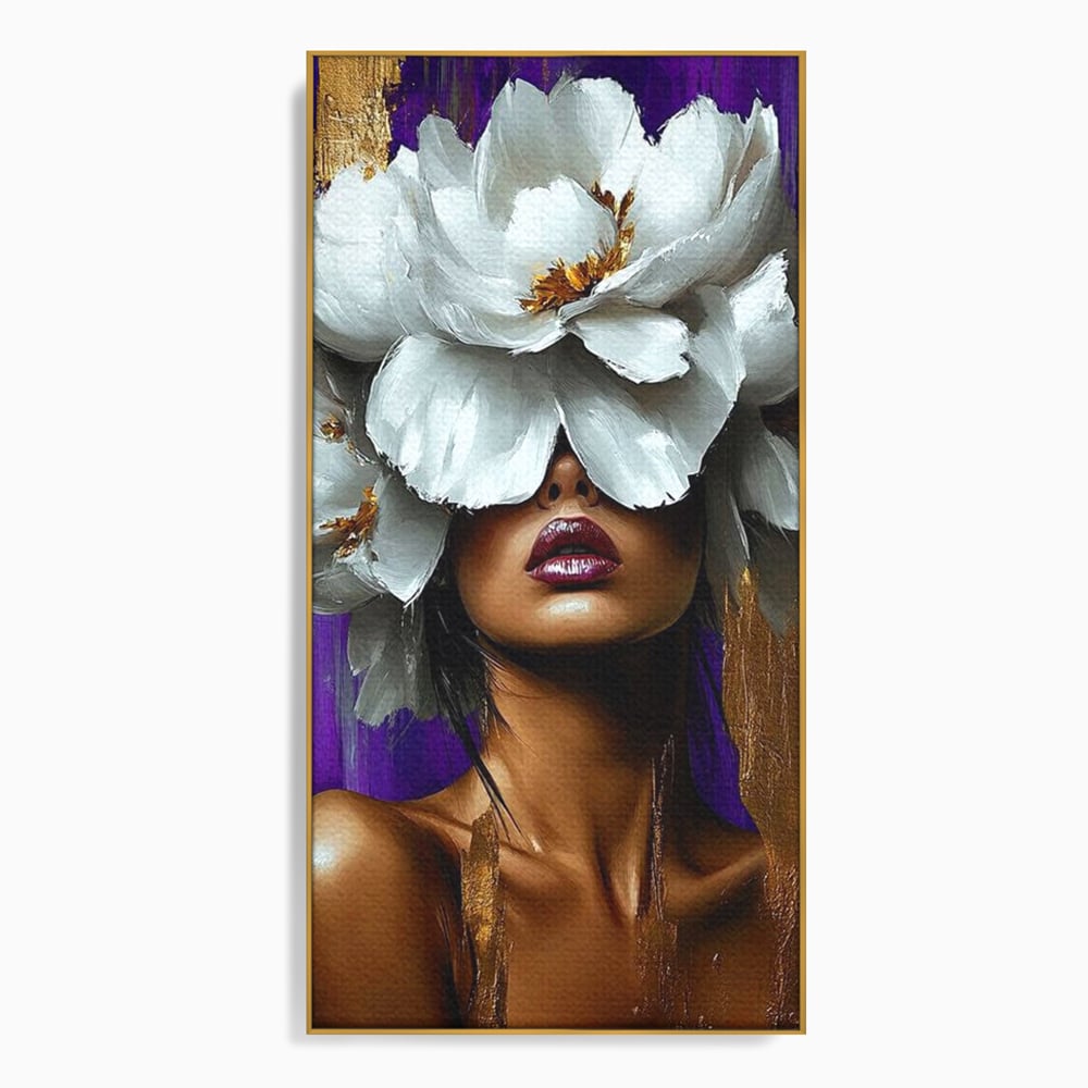 Tablou Canvas Premium, LuxCanva® G1187, Petale in Amurg Violet, Aur, Alb, Mov, Petale, Corola, Regina, Imperial, Tacere, Imaculat, Luxuriant, Eteric, Frumusete, Vis, Birou, Living, Dormitor