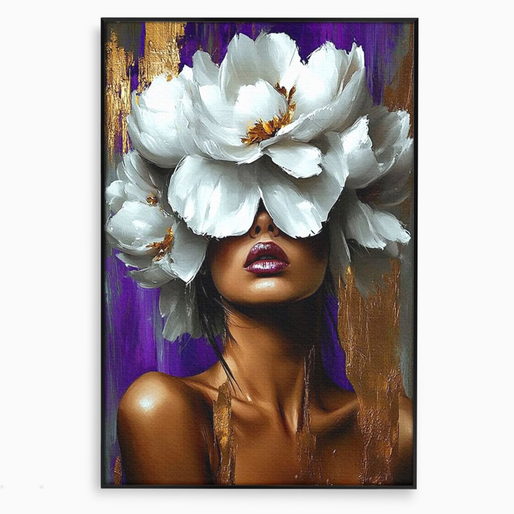 Tablou Canvas Premium, LuxCanva® G1187, Petale in Amurg Violet, Aur, Alb, Mov, Petale, Corola, Regina, Imperial, Tacere, Imaculat, Luxuriant, Eteric, Frumusete, Vis, Birou, Living, Dormitor
