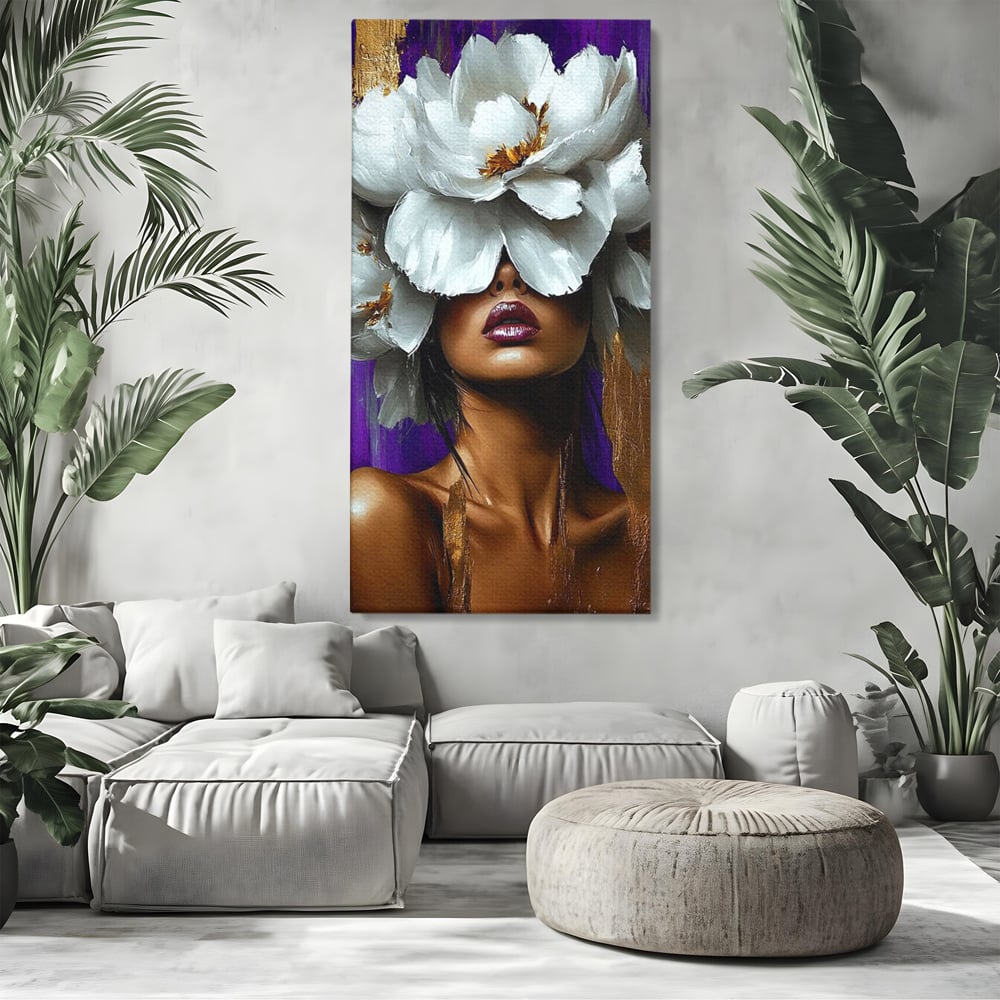 Tablou Canvas Premium, LuxCanva® G1187, Petale in Amurg Violet, Aur, Alb, Mov, Petale, Corola, Regina, Imperial, Tacere, Imaculat, Luxuriant, Eteric, Frumusete, Vis, Birou, Living, Dormitor