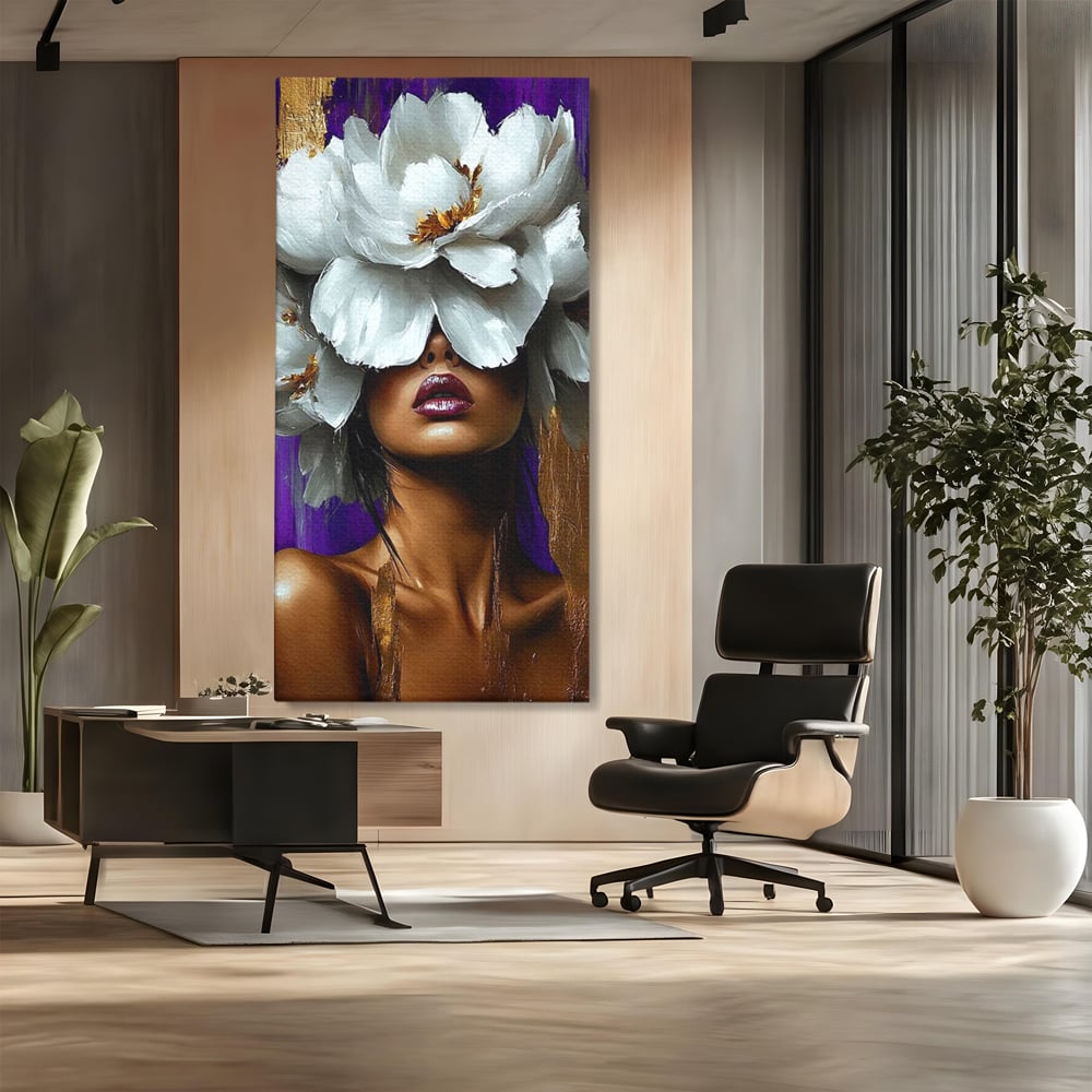 Tablou Canvas Premium, LuxCanva® G1187, Petale in Amurg Violet, Aur, Alb, Mov, Petale, Corola, Regina, Imperial, Tacere, Imaculat, Luxuriant, Eteric, Frumusete, Vis, Birou, Living, Dormitor