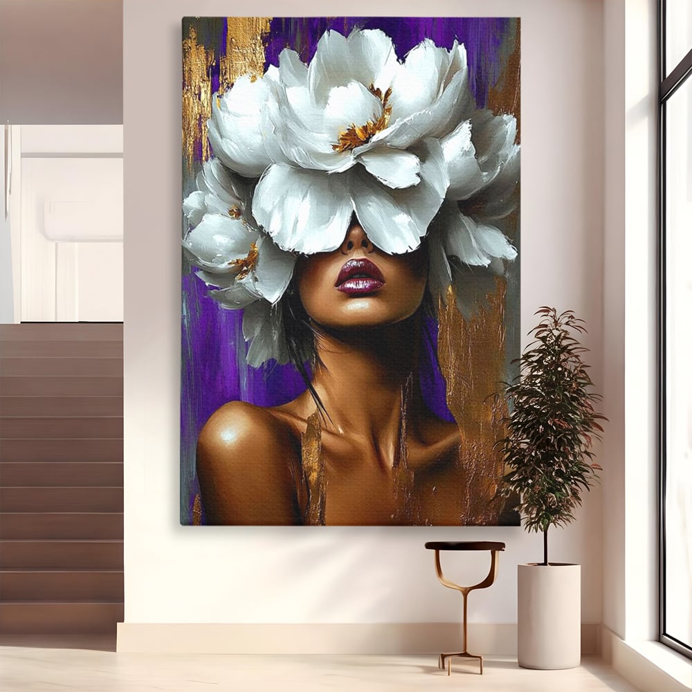 Tablou Canvas Premium, LuxCanva® G1187, Petale in Amurg Violet, Aur, Alb, Mov, Petale, Corola, Regina, Imperial, Tacere, Imaculat, Luxuriant, Eteric, Frumusete, Vis, Birou, Living, Dormitor