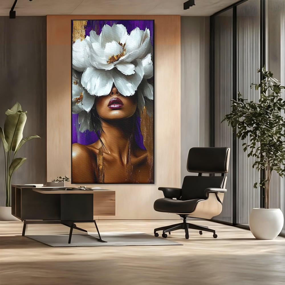 Tablou Canvas Premium, LuxCanva® G1187, Petale in Amurg Violet, Aur, Alb, Mov, Petale, Corola, Regina, Imperial, Tacere, Imaculat, Luxuriant, Eteric, Frumusete, Vis, Birou, Living, Dormitor