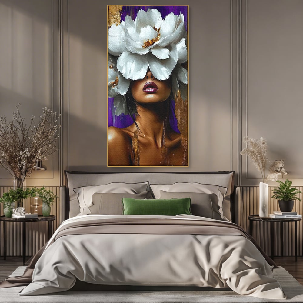 Tablou Canvas Premium, LuxCanva® G1187, Petale in Amurg Violet, Aur, Alb, Mov, Petale, Corola, Regina, Imperial, Tacere, Imaculat, Luxuriant, Eteric, Frumusete, Vis, Birou, Living, Dormitor