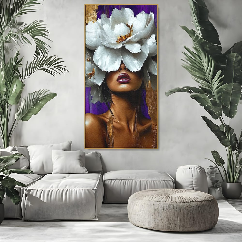 Tablou Canvas Premium, LuxCanva® G1187, Petale in Amurg Violet, Aur, Alb, Mov, Petale, Corola, Regina, Imperial, Tacere, Imaculat, Luxuriant, Eteric, Frumusete, Vis, Birou, Living, Dormitor