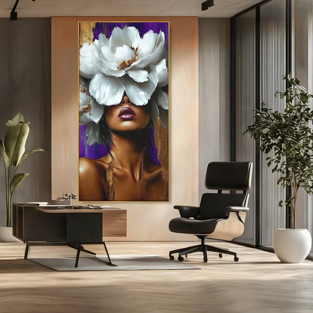 Tablou Canvas Premium, LuxCanva® G1187, Petale in Amurg Violet, Aur, Alb, Mov, Petale, Corola, Regina, Imperial, Tacere, Imaculat, Luxuriant, Eteric, Frumusete, Vis, Birou, Living, Dormitor