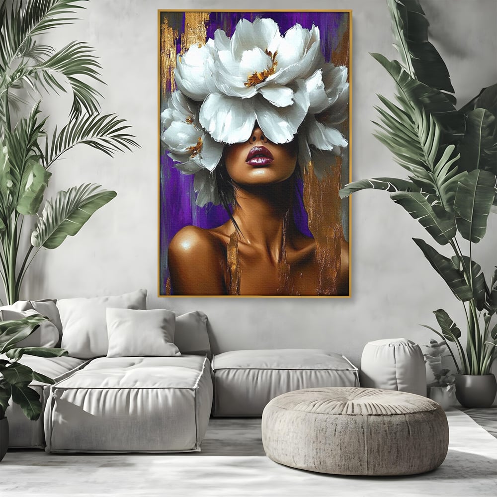 Tablou Canvas Premium, LuxCanva® G1187, Petale in Amurg Violet, Aur, Alb, Mov, Petale, Corola, Regina, Imperial, Tacere, Imaculat, Luxuriant, Eteric, Frumusete, Vis, Birou, Living, Dormitor