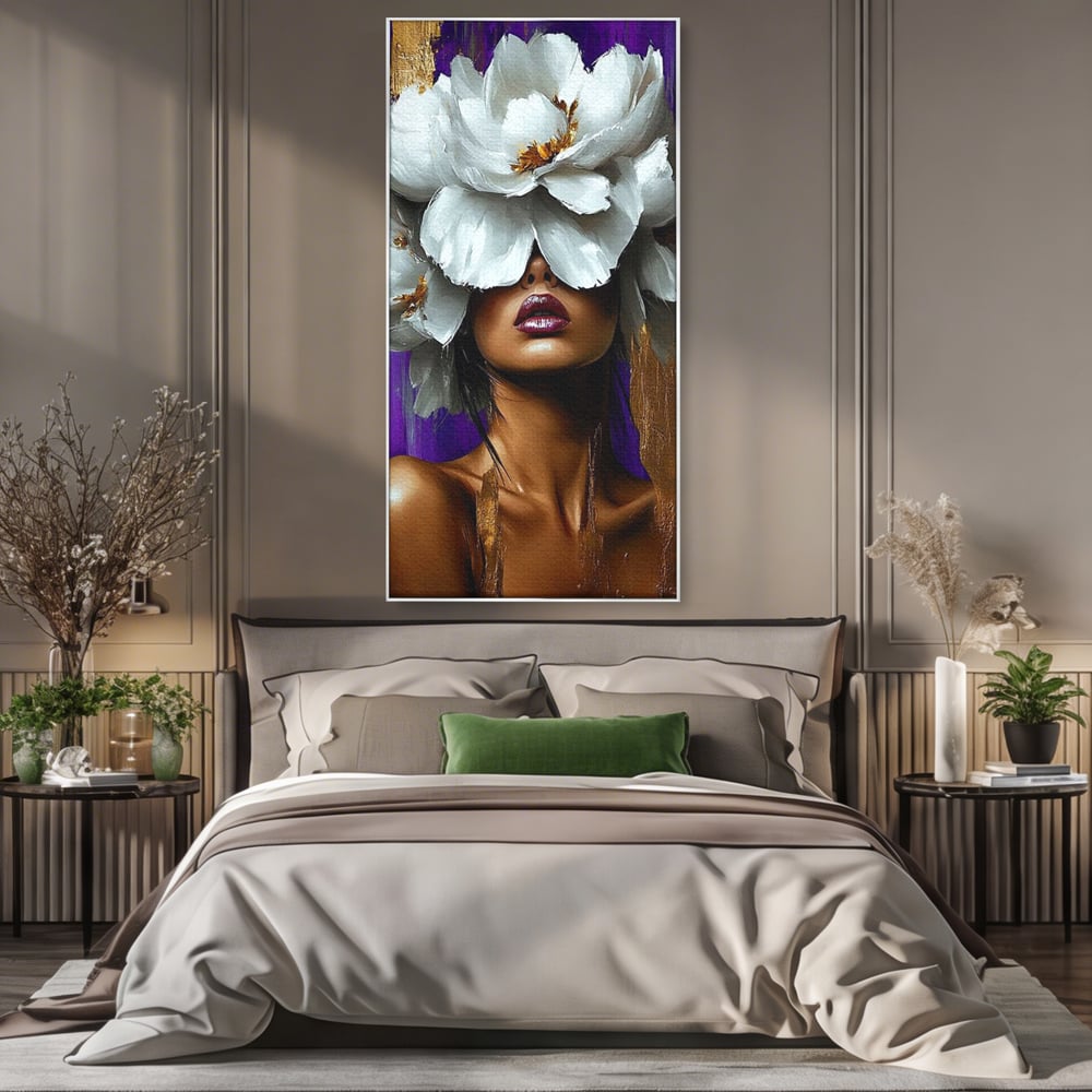 Tablou Canvas Premium, LuxCanva® G1187, Petale in Amurg Violet, Aur, Alb, Mov, Petale, Corola, Regina, Imperial, Tacere, Imaculat, Luxuriant, Eteric, Frumusete, Vis, Birou, Living, Dormitor
